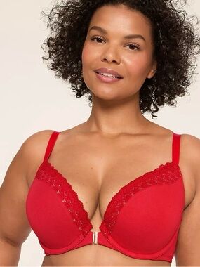 NWT Cacique (48DD) Red Cotton Boost Plunge Front Close Bra